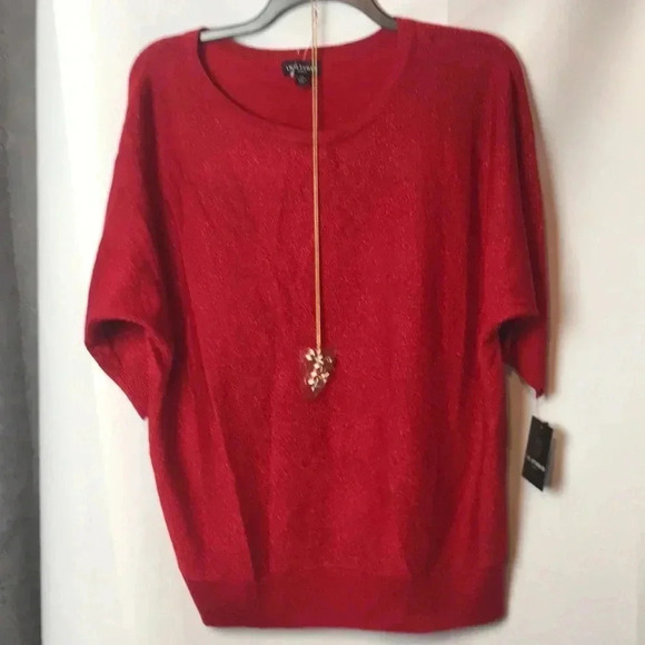 IN STUDIO WO SZ 2X RED METALLIC SWEATER & CHRISTMAS ACCENT NECKLACE - Picture 1 of 11